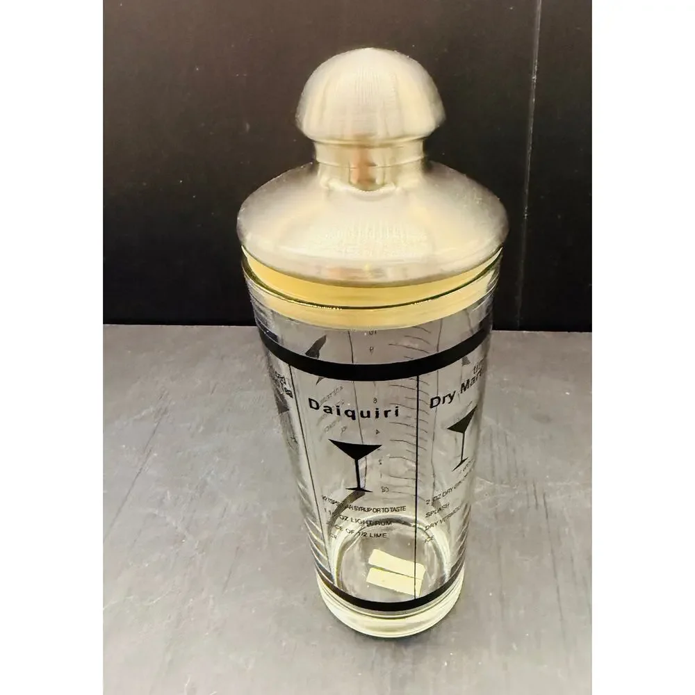 15 oz Glass Cocktail Martini Shaker Drink Mixer With Classic Recipes Metal Top